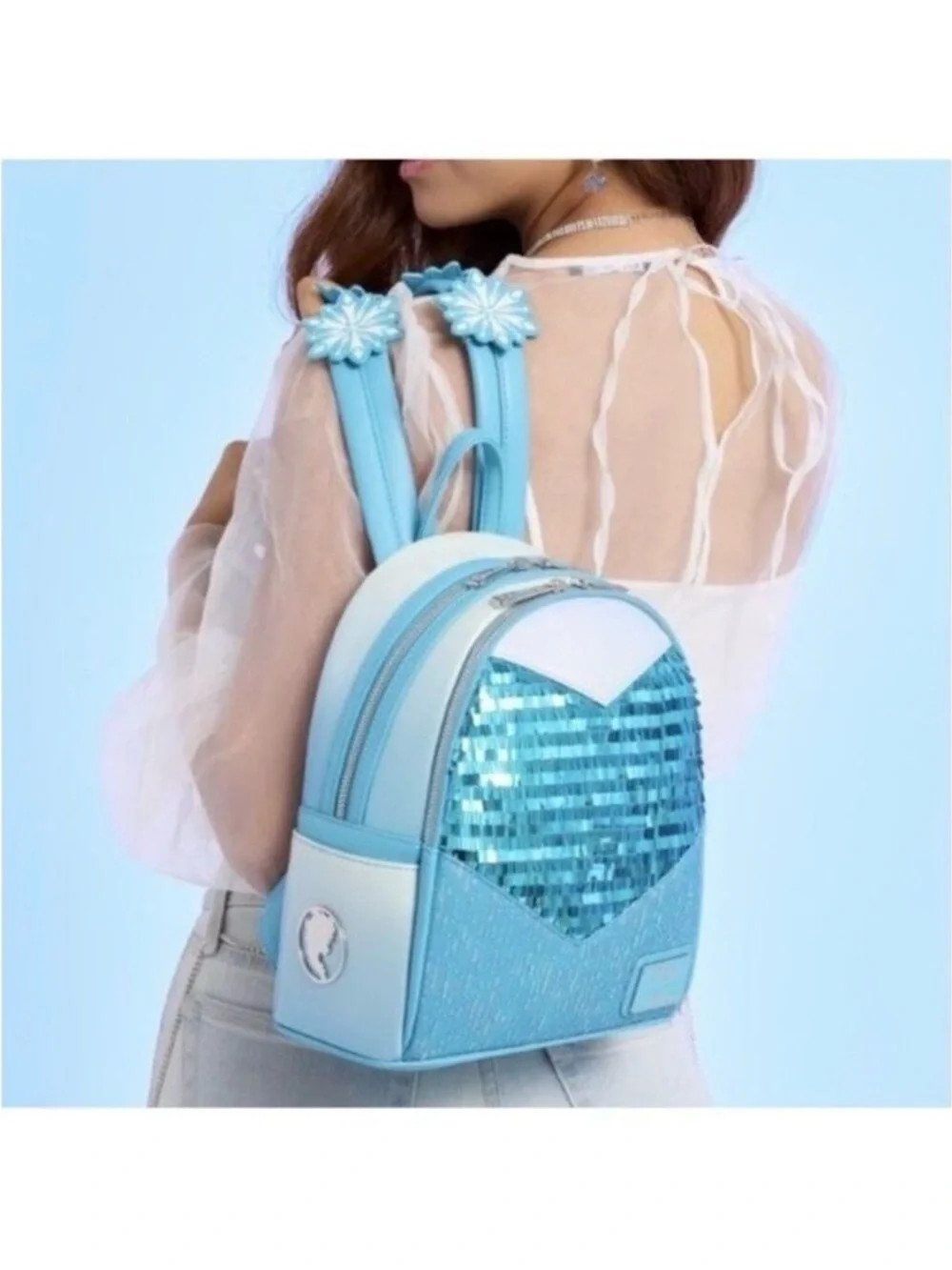 NWT Loungefly Disney Frozen Princess Elsa Glitter Sequin Cosplay Mini Backpack